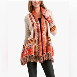 Desigual Beige and Orange Fringe Sweater Size Small
